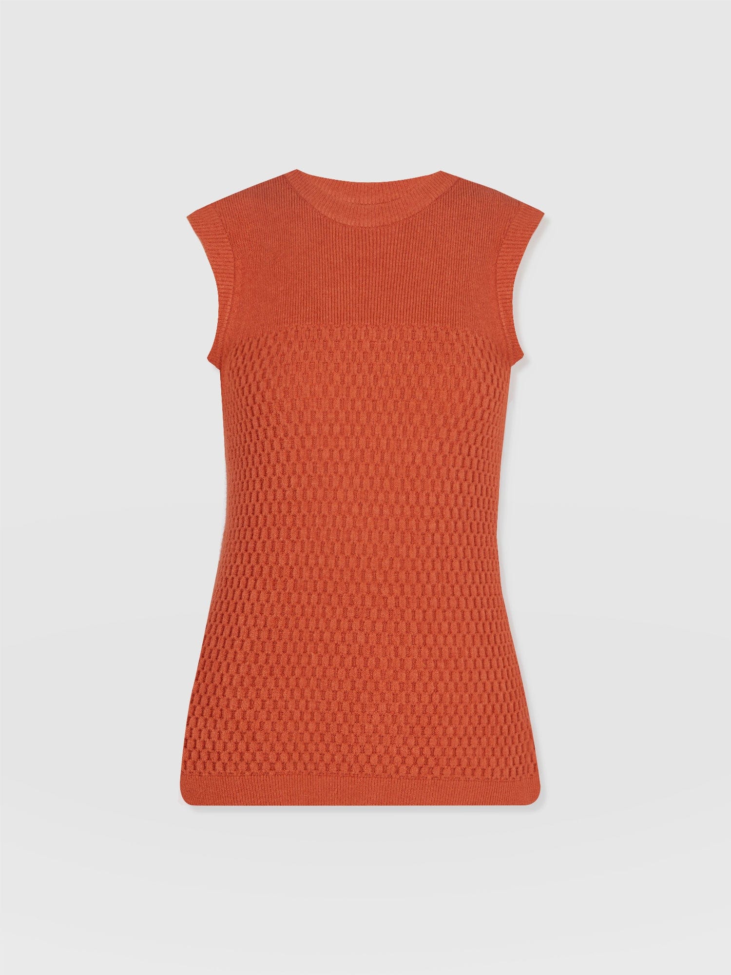 Honeycomb Sleeveless Rib Knit - Burnt Orange - Women's Knitwears | Saint + Sofia® EU